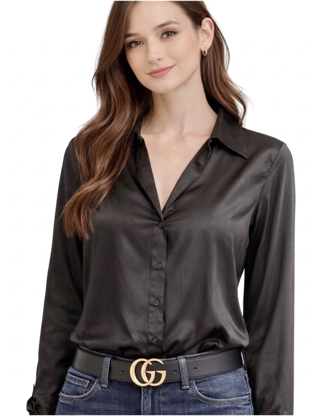 Banana Republic Black Satin Blouse Sz Sm